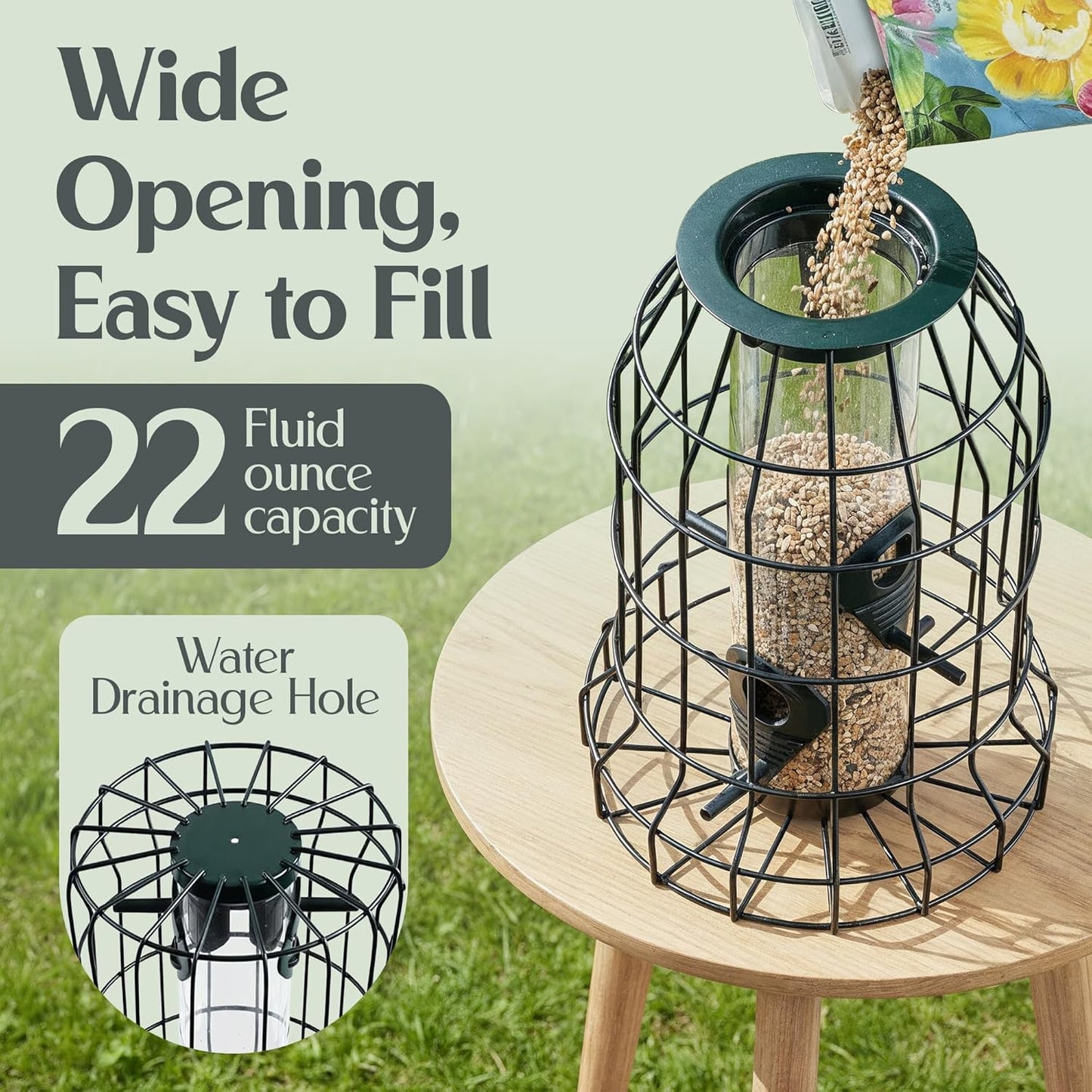 Hearts&Birds Squirrel Proof Bird Feeder with Anti Collision Sheet, Backyard Gift, Hanging Bird Feeder for Outdoors