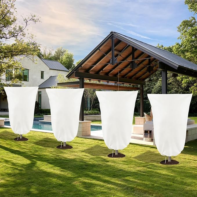 8 Pack Plant Covers Freeze Protection, 31.5"x47.2" Frost Blankets with Zipper Drawstring, Winter Cold Weather Plant Protection Jacket for Outdoor Plants Potted Shrubs Trees from Freeze Animals, White