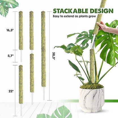 DUSPRO Stackable Mesh Moss Pole for Plants Monstera Potted Plant Stakes for Indoor Plants Extendable Plant Pole Moss Sticks for Plants Climbing Vine Supporting Monstera Trellis 2Pack 22''