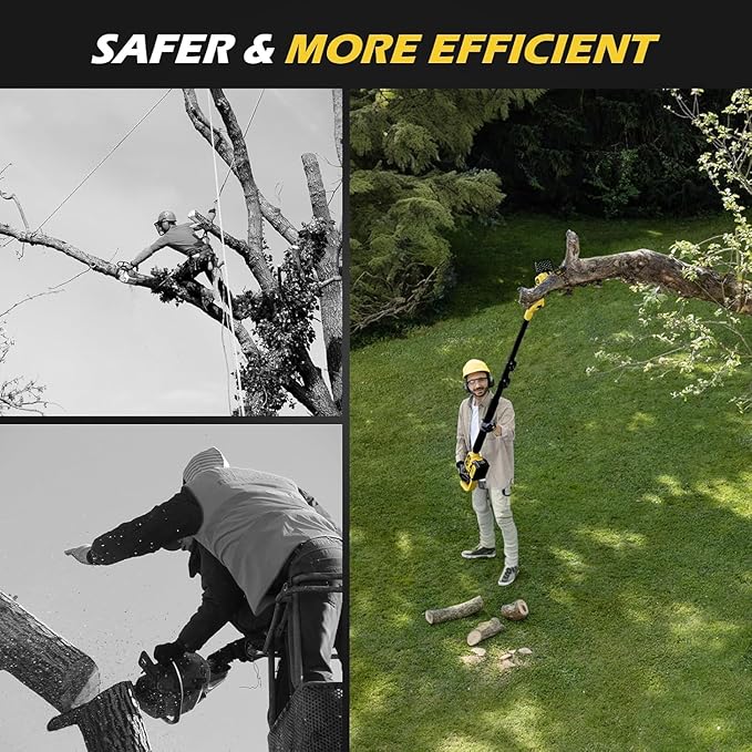 Cordless Pole Saw & Mini Chainsaw 2-IN-1, 21V 3Ah Battery Powered 6 Inch Brushless Electric Rotatable Pole Saw, 15-Foot Max Reach & Multi-Angle for Tree Branches Pruning, Wood Cutting