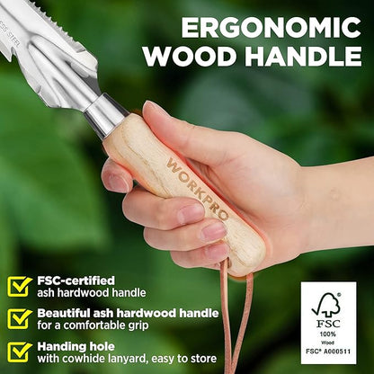 WORKPRO Hand Weeder Puller, 5-in-1 Stainless Steel Garden Trowel with Wooden Handle,Gardening Weeding Tool for Easy Weeder Removal, Planting, Weeding, Flower & Vegetable Care in Garden Lawn Yard