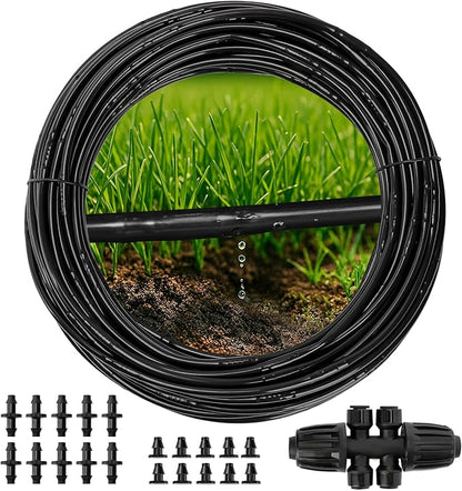 MIXC 1/4" Irrigation Dripline Tubing (100 Ft Roll) with 6" Emitter Spacing - 1/4" Drip Irrigation Fittings Included (Black)