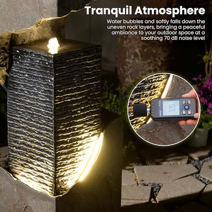 35.4" H Water Fall Fountains Indoor Waterfall Fountain Outdoor with LED Lights Floor-Standing for Outside Garden, Patio, Backyard, Deck Decor, Pool, Porch, Landscaping, Balconies