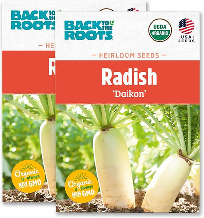 Back to The Roots 100% Organic Heirloom Seeds - Daikon Radish Value Pack (2.8g Total)