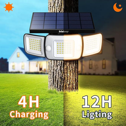 intelamp Solar Flood Lights Outdoor Waterproof, 6000mAh 1200LM Solar Powered Dual Motion Sensor LED Warm Lighting Dusk to Dawn Security Floodlight Exterior with Remote for Outside Garden House Patio