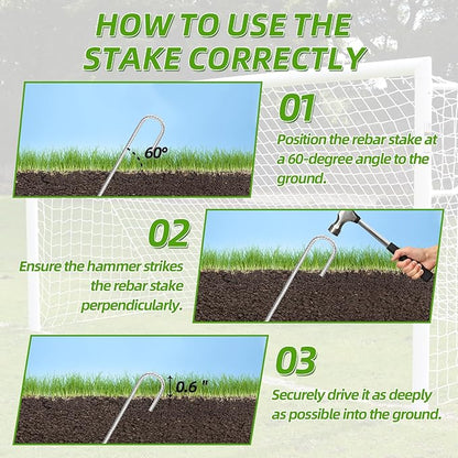 Rebar Stakes 16inx10mm Galvanized J Hook 4pcs – Heavy Duty Ground Tent Stakes for Fence,Bounce House,Outdoor Plants,Artificial Turf,Dog Coop,Metal Stakes for Christmas Decorations