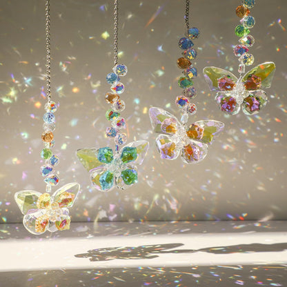 HDCRYSTALGIFTS 4pcs Crystal Butterfly Suncatchers for Window Hanging Ornaments, Rainbow Maker Sun Catchers Indoor Outdoor Patio Garden Decor Gifts
