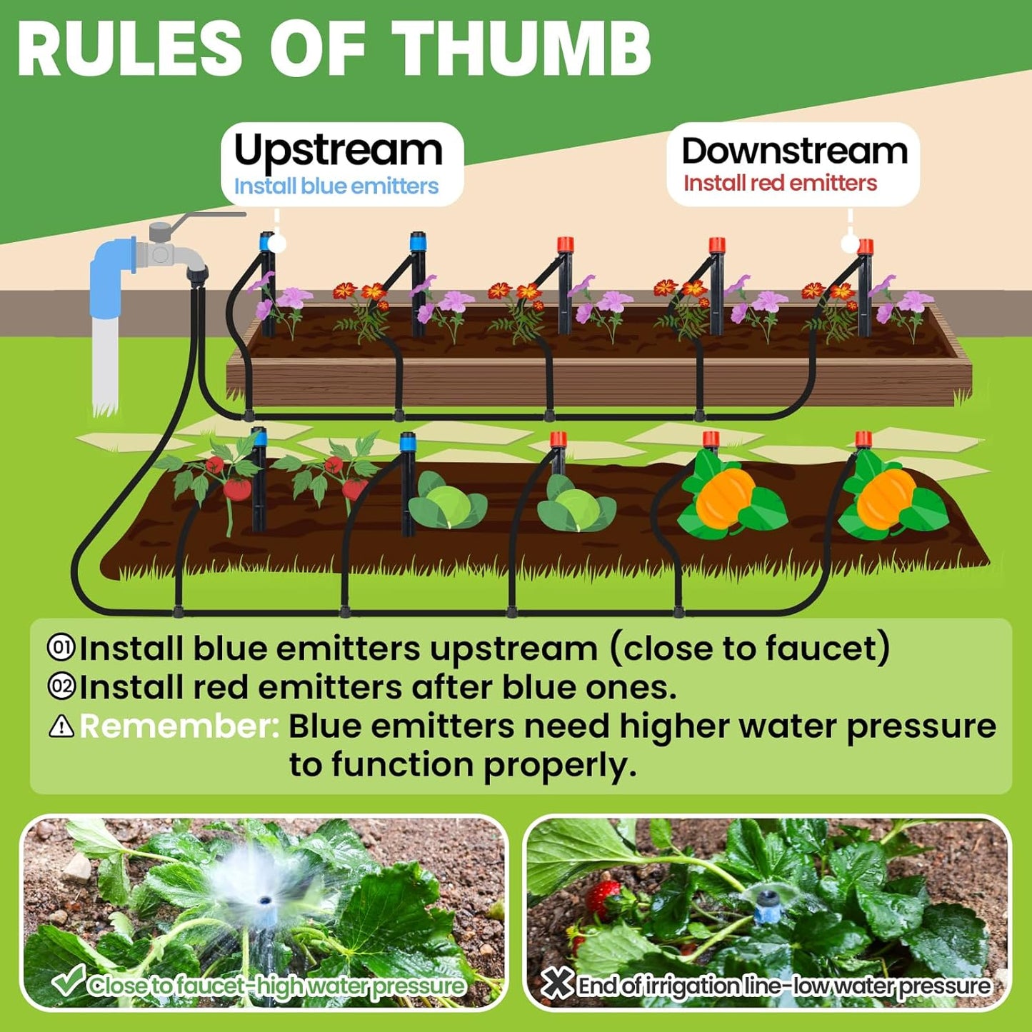 55ft Drip Irrigation System Kit, Garden Watering System DIY Automatic Irrigation Equipment Set for Lawn Raised Bed Greenhouse Plant Watering with 1/4'' Tubing, Drip Emitters, Connectors