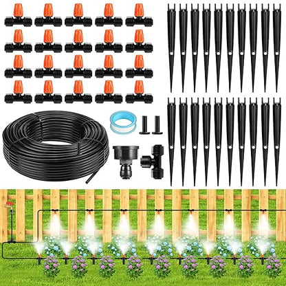 75FT Drip Irrigation System - Easy to Assemble Quick Plug Adjustable Spray Volume Garden Watering/Misting Cooling System with 1/4" Polyethylene (PE) Water Pipes for Gardens, Raised Beds, Lawns