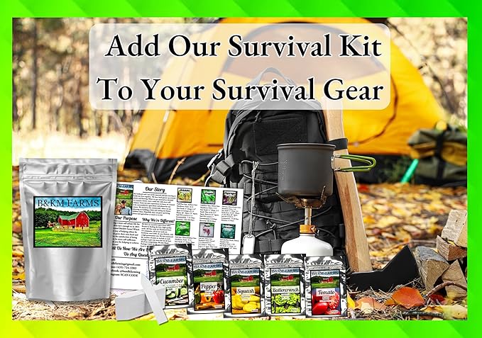 B&KM Farms 7,500+ Survival Seed Kit 5+ Year Supply. 50 Fruit & Vegetable Non-GMO Heirloom Seeds for Planting a Home Garden. (1, Small)