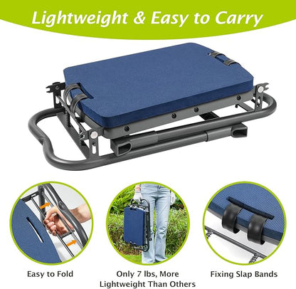 ikkle Garden Kneeler and Seat Gardening Stool Kneeler Folding Gardening Bench with Thicker Detachable Kneeling Pad and Tool Store Pouches (Blue)