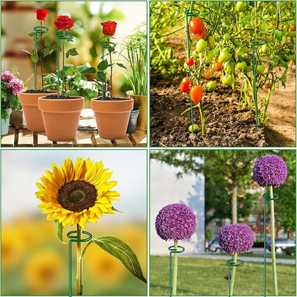 10 Pack Height Adjustable Plant Support Stakes (17" or 32" Inches), Metal Plant Stakes for Indoor Outdoor Plants, Tall Plant Stick Support Ring Cages for Garden Flower Amaryllis Orchid Gladiolus