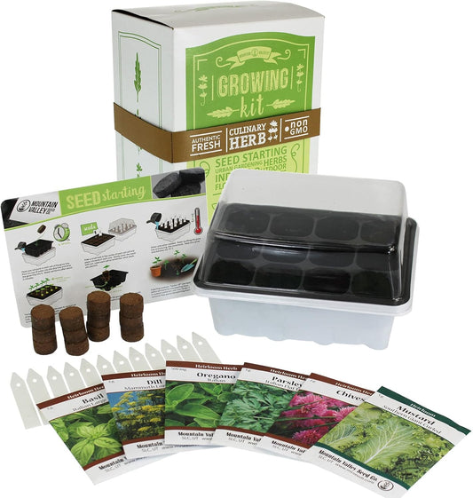 Culinary Indoor Herb Garden Starter Kit | Basic Herb Seeds | 6 Non-GMO Varieties | Grow Cooking Herbs & Spices | Seeds: Basil, Dill, Parsley, Chives, Mustard, Oregano
