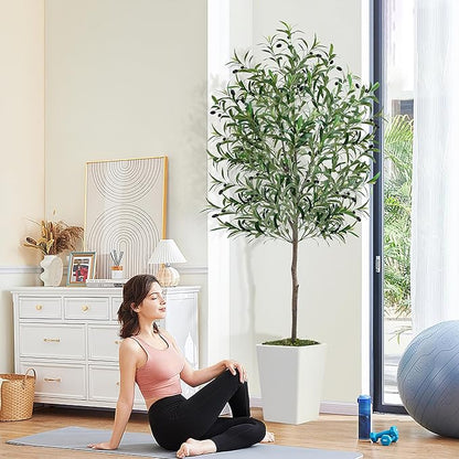 Olive Trees Artificial Indoor 6ft, 2 PCS Tall Faux Silk Plant with Pot, Realistic Leaves and Natural Wood Trunk Fake Trees with Lifelike Fruits for Home Office Decor Bedroom Livingroom Entryway