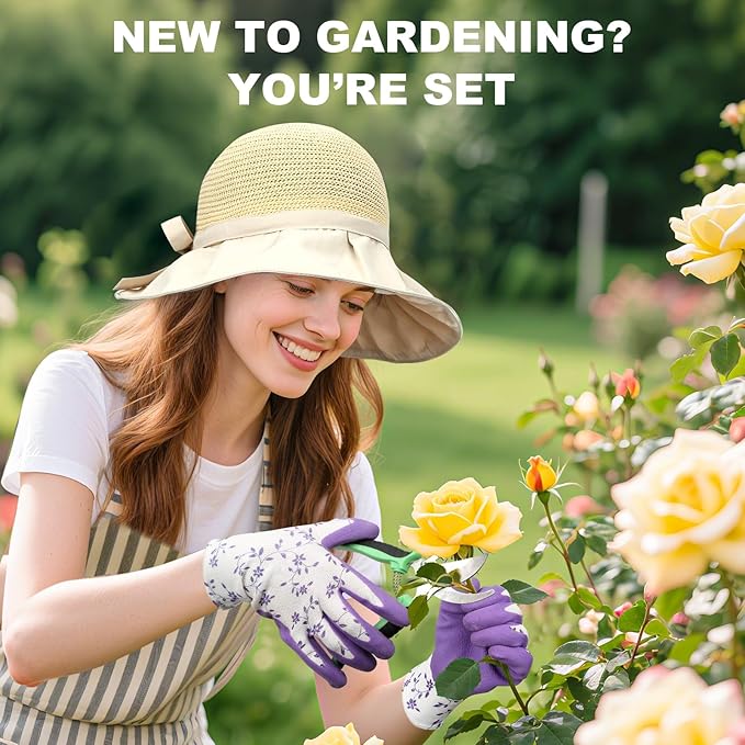 Gardening Tools Set, 11-Piece Heavy Duty Garden Tools Including Garden Gloves,Anti Rust Gardening Essentials Kit for Starters,Gardening Gift for Women