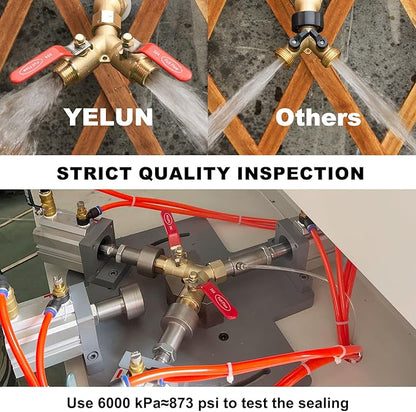 Garden Hose Splitter Full Flow Splitter No Restricted-Flow Connector Heavy Duty Brass Hose y Splitter, 2 way High Flow Hose Bib Adapter with Shut Off Valves (Long Handle)