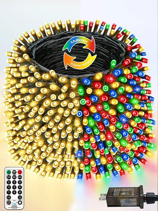 1000 LED 330 FT Color Changing Christmas Lights with 11 Lighting Modes, Fairy String Lights with Remote, Timer & Memory Function Waterproof for Xmas Tree Holiday Party Decor(Warm White & Multicolor)