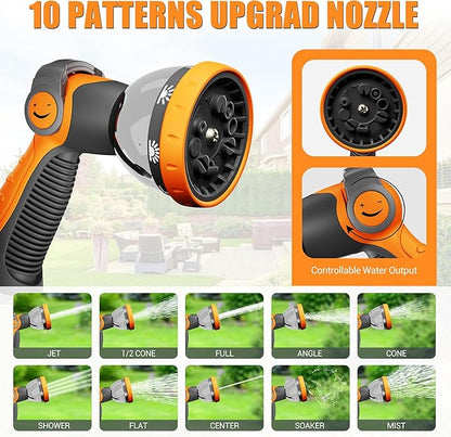 1/2" x 150 ft Retractable Hose Reel, Heavy Duty Retractable Garden Hose Reel Wall Mounted with 10-Pattern Hose Nozzle/Any Length Lock/Slow Return System/180°Swivel Bracket,Orange