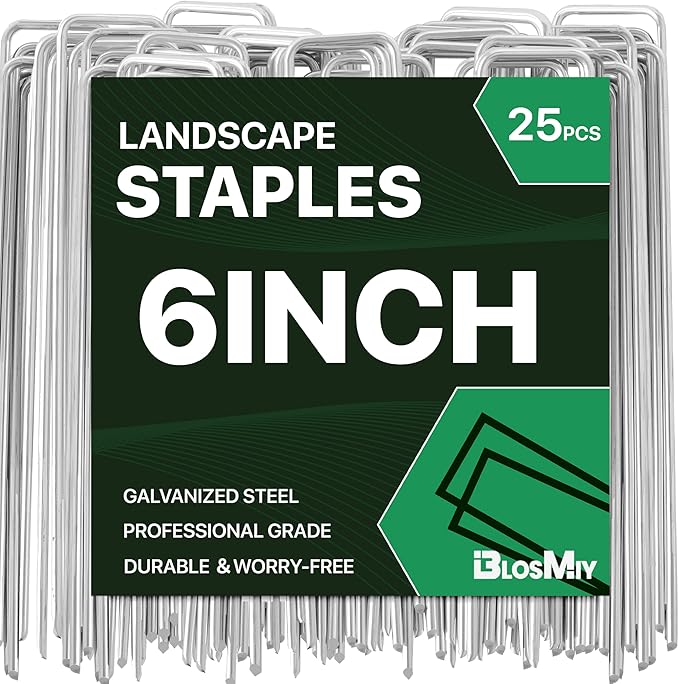 Landscape Staples 6 Inch 25 Pack 11 Gauge Heavy Duty Galvanized Garden Stakes for Weed Barrier Fabric, Lawn & Outdoor Projects