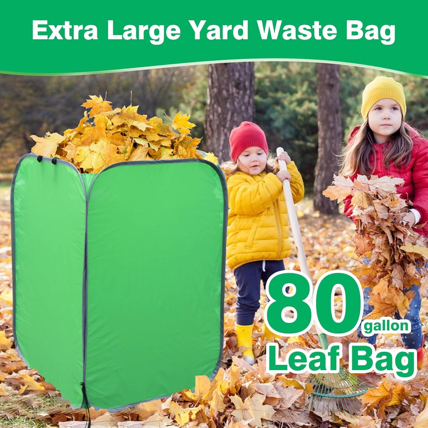 80 Gallon Leaf Collector Bag, Collapsible Trash Can Yard Waste Bag, Portable Pop Up Leaf Bags, Reusable Yard Garden Bags for Leaves Lawn Trash