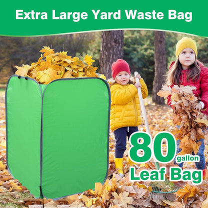 80 Gallon Leaf Collector Bag, Collapsible Trash Can Yard Waste Bag, Portable Pop Up Leaf Bags, Reusable Yard Garden Bags for Leaves Lawn Trash