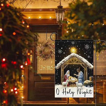 Louise Maelys Christmas O Holy Night Nativity Garden Flag 12x18 Inch Double Sided Xmas Small Burlap Welcome Winter Holiday Christian Yard Outdoor Outside House Decoration