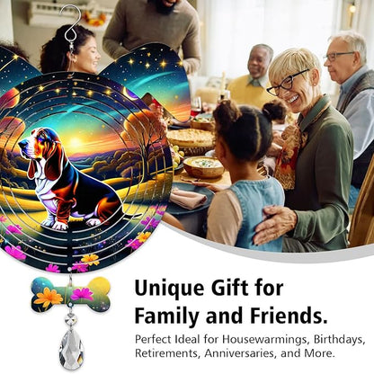 Basset Hound Dog Ears Wind Spinner, Basset Hound Wind Spinner Hanging for Yard and Garden