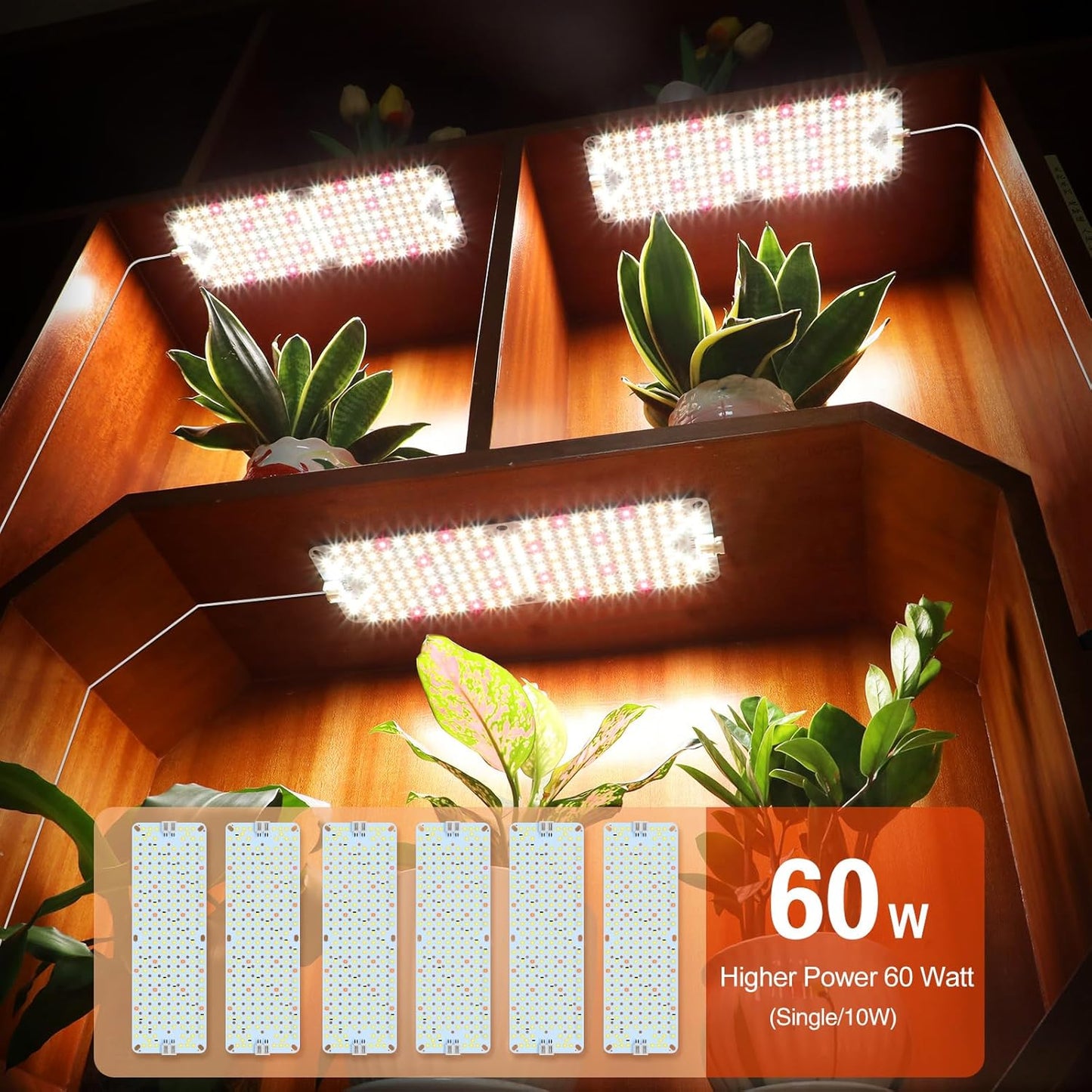 6Pack Panel Grow Lights for Indoor Plants, Seed Starting, Vegetables, Pot Plants, Bonsai with Timer, Ultra-Thin Under Cabinet & Shelf Full Spectrum LED Plant Growing Lamps, Multi-Panels Free Connect