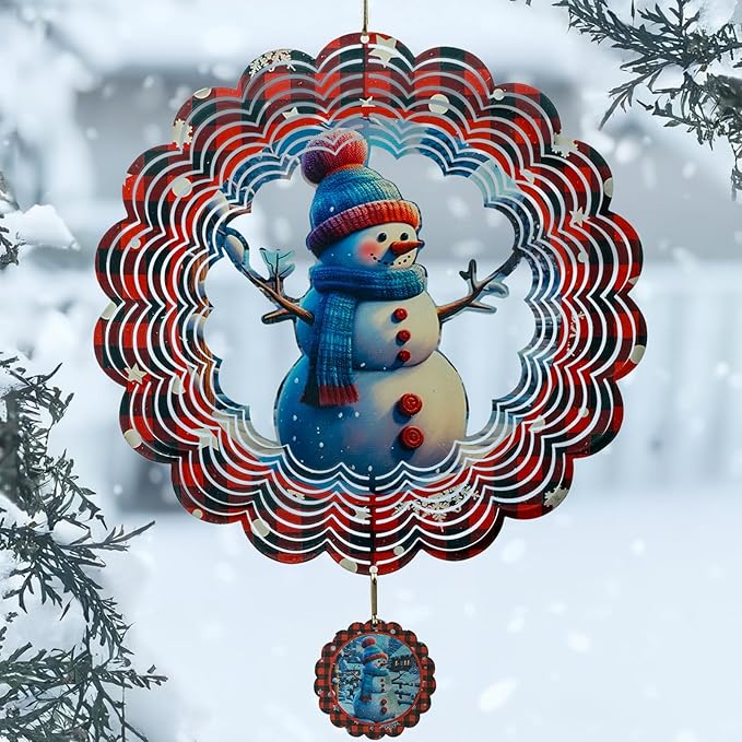 3D Snowman Wind Spinners for Yard and Garden Christmas Decor 12 Inch Outdoor Metal Stainless Steel Wind Spinner Unique Gift Xmas Wind Sculptures