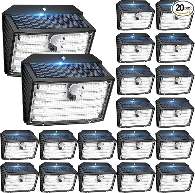 [20 Packs] Solar Motion Lights Outdoor, Ultra Bright Solar Fence Lights with Motion Sensor, IP65 Waterproof Security Light 3 Modes, 270° Lighting Angle, Wall Lights for Deck Patio Fence Garage Door