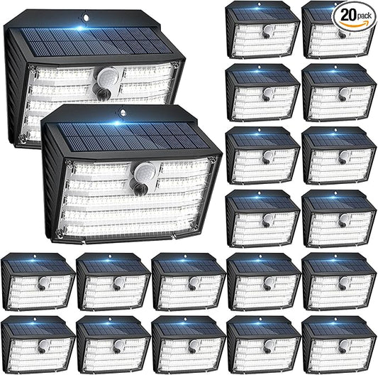 [20 Packs] Solar Motion Lights Outdoor, Ultra Bright Solar Fence Lights with Motion Sensor, IP65 Waterproof Security Light 3 Modes, 270° Lighting Angle, Wall Lights for Deck Patio Fence Garage Door