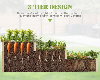 SPECRAFT Raised Garden Bed 3-Tier Outdoor Planter Box, Fir Wood with Dividers, Shape Adjustable, Tool-Free Assembly, Ideal for Growing Vegetables, Herbs & Flowers