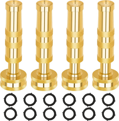 AUTOMAN Brass Hose Nozzle – High Pressure Jet Nozzles 4 Pack, Heavy Duty Sprayer for Garden Hoses, Adjustable Spray Gun,Solid Twist Water Hose Nozzle for Patio, Lawn, Car Wash, Extra 12 Rubber Washers