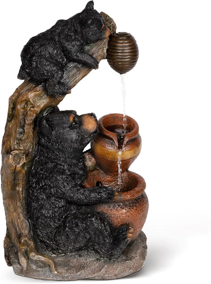 Ferrisland Outdoor Fountain Black Bears Garden Water Fountain Outdoor Water Feature Resin for Garden Patio Yard Deck Home Lawn Porch House Relaxation Exterior Balcony