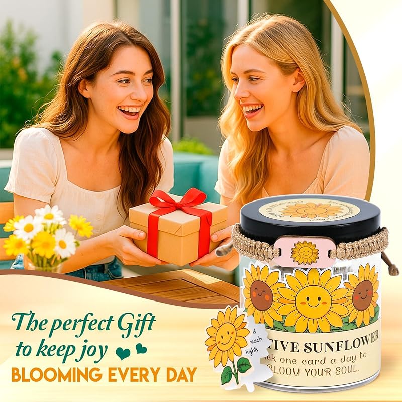 60 Positive Sunflower Cards Jar, Affirmation Cards For Women, Emotional Support Sunflowers, Sunflower Gifts For Women, Mom, Sunflower Gifts, Sunflower Themed Gift