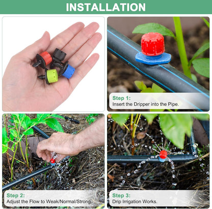 100-Pack 360 Degree Adjustable Irrigation Dripper, 1/4 Inch Barbed Emitter Drip Sprinklers for Garden/Greenhouse/Flower Bed/Watering System, Anti-Clogging Emitters [Blue]