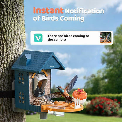 Bird Feeder with Camera Solar Powered in Outdoor Backyard :2K HD Video, AI-Powered Recognition Identifies 11000+ Species, Instant Capture and Notifications,Ideal Gift for Bird Lovers, Moms Dads.