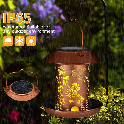 Solar Bird Feeder for Outdoors Hummingbird Solar Lanterns Metal Waterproof Outside Wild Bird Feeders Birthday Gifts for Women Mom Grandma Outdoor Hanging Garden Decor Lights for Yard, Patio