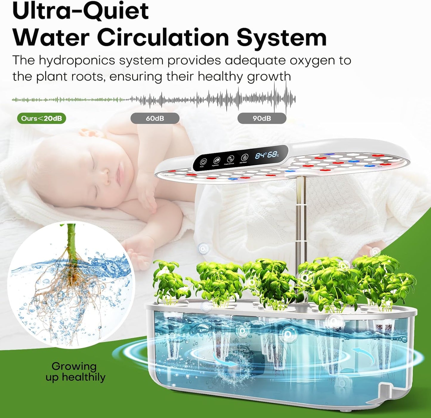 Ahopegarden Hydroponics Growing System with 12 Pods, Indoor Garden Kit with LED Grow Light & LCD Temp Humidity Display, Smart Quiet Pump Planter for Herbs, Lettuce, Vegetables, Kitchen Garden Use