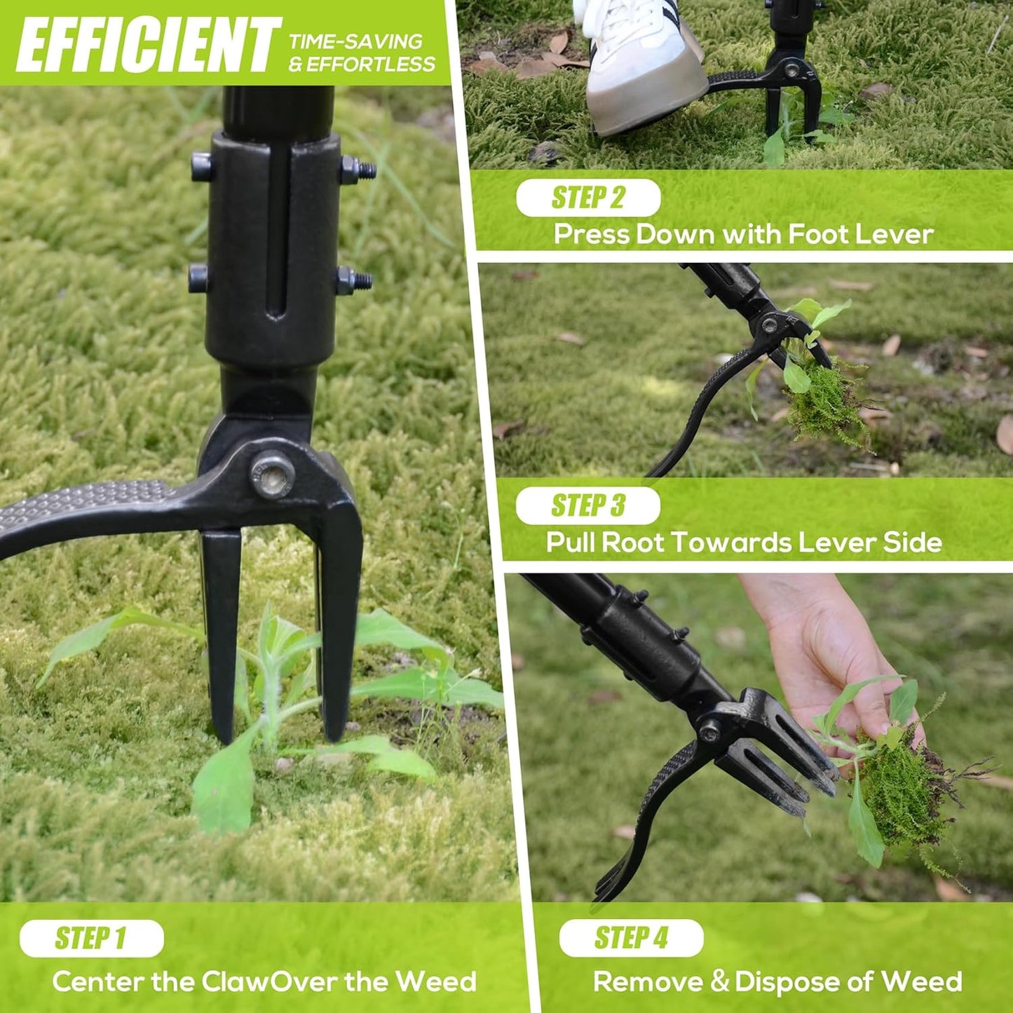 4-Claw Stand-Up Weeder Puller with 50" Long Handle, Dandelion Weed Puller Tool,Heavy Duty Weed Puller for Garden & Lawn Care, Easily Weed Removal Without Bending or Kneeling