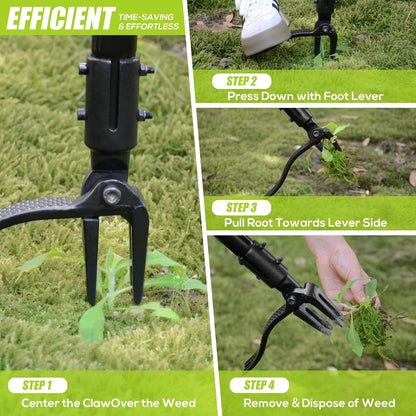 4-Claw Stand-Up Weeder Puller with 50" Long Handle, Dandelion Weed Puller Tool,Heavy Duty Weed Puller for Garden & Lawn Care, Easily Weed Removal Without Bending or Kneeling