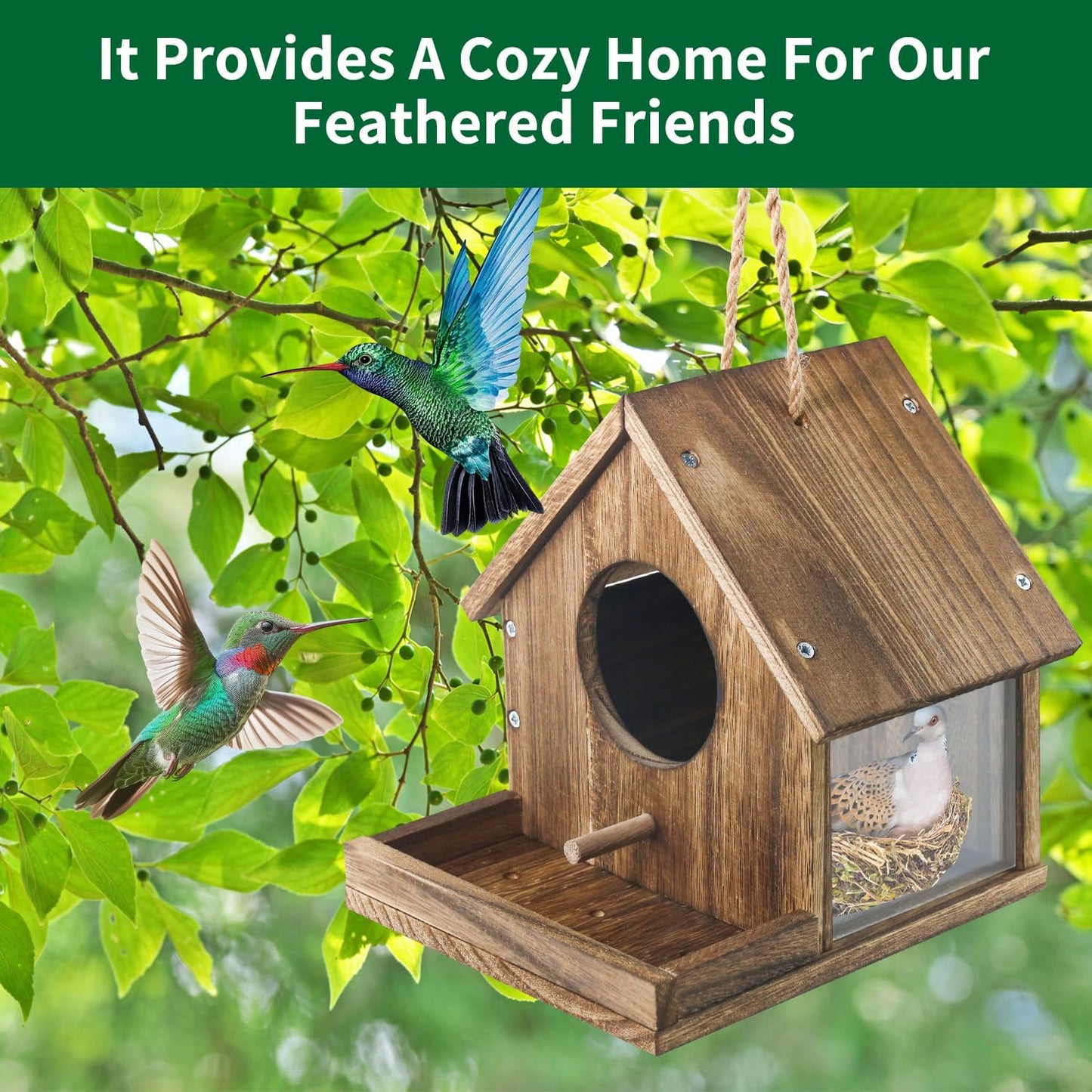 Hummingbird House for Outside Hanging, Wooden Hummingbird Gifts Nest, Ideal Birdhouses for Outdoors, Hummingbird Gifts for Garden Lovers, Great Home Decoration