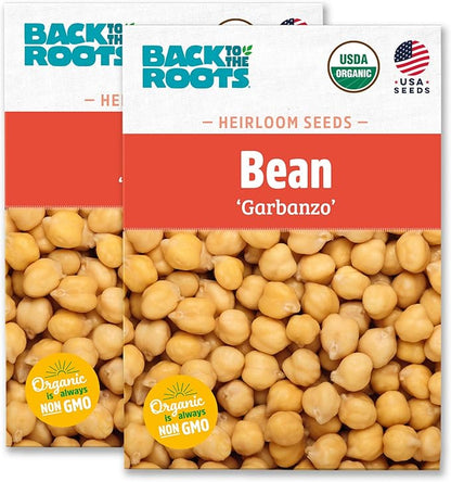 Back to the Roots 100% Organic Heirloom Seeds - Garbanzo Bean Chickpea Value Pack (16.8g Total)