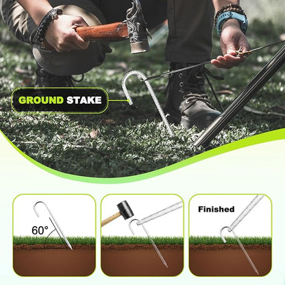 Kadrick Rebar Stakes 12 inch，J Hook Ground Stakes Anchors, 32-Pack White Galvanized Fence Stakes,Heavy Duty 5/16'' Diameter