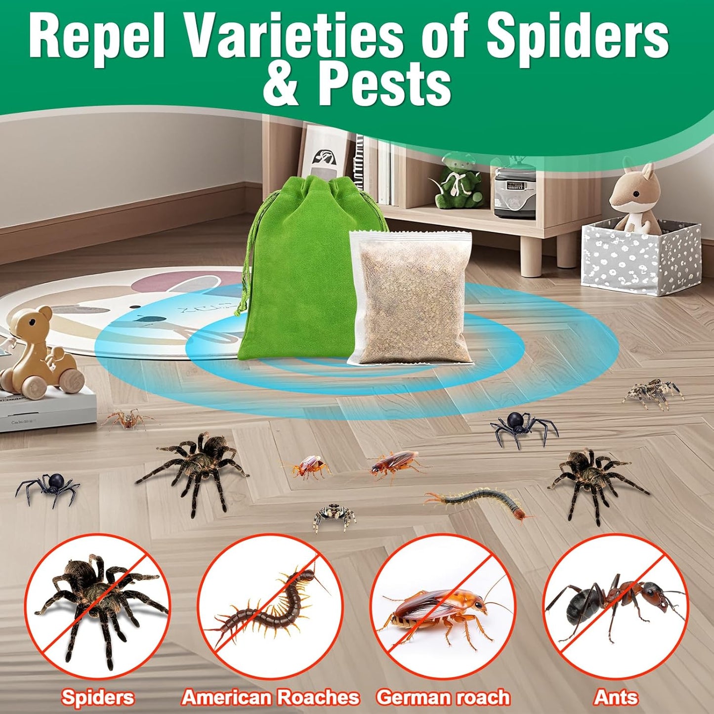 Spider Repellent for Indoor, 15 PCS Natural Spider Deterrent Pouches Peppermint Oil Spiders Roach Ant Away, Pest Control Spider Repellant Solution for House Garage Patio Attic, Family & Pet Safe