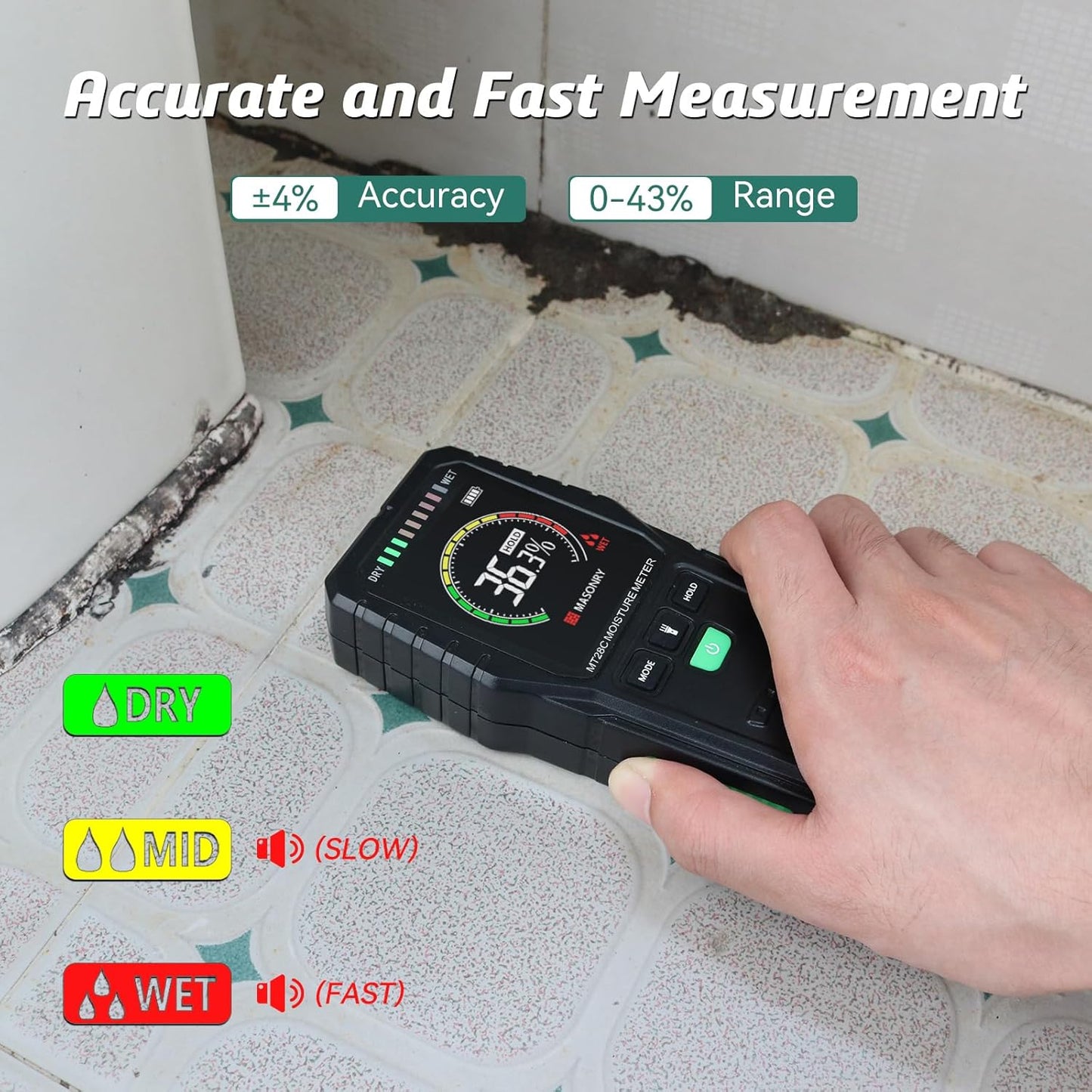 Pinless Moisture Meters Non-Invasive Digital Wood Moisture Tester Water Leak Detector for Wall,Lumber, building,Firewood,Humidity Tester (Black_Case)
