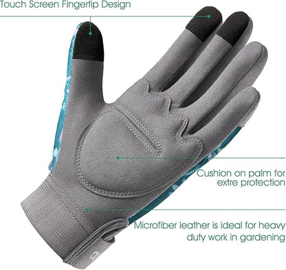 COOLJOB Medium Gardening Work Gloves for Women Ladies, Thorn Proof for Rose Pruning, Cactus Handling, Blackberry Bush Planting, Puncture Resistant Anti-Slip Flexible, 1 Pair M Green Flower