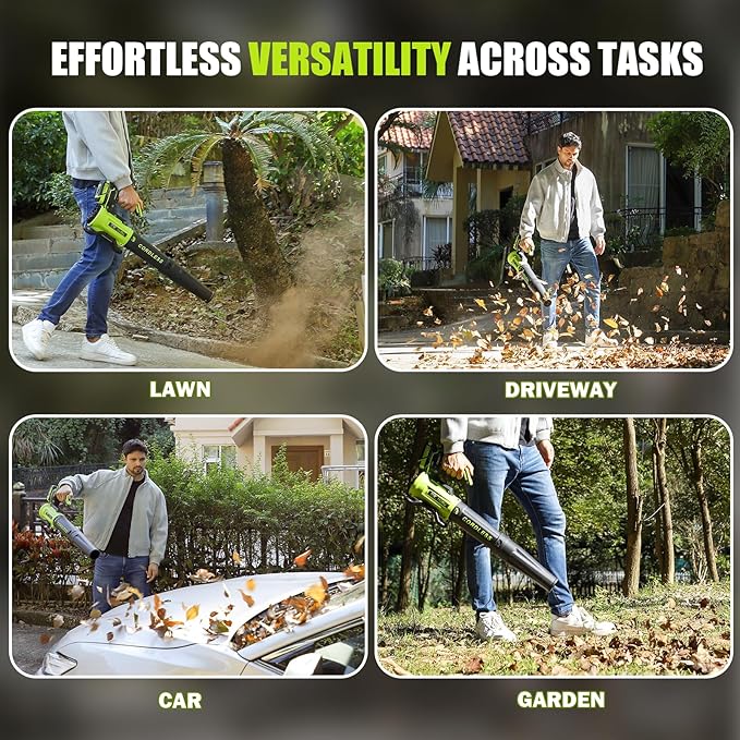 Leaf Blower Cordless with 2× 4.0Ah Batteries and Charger, 560CFM & 180MPH Lightweight Leaf Blower, 2 Speed Electronic Control, 20V Electric Blower for Driveway, Lawn & Yard Care