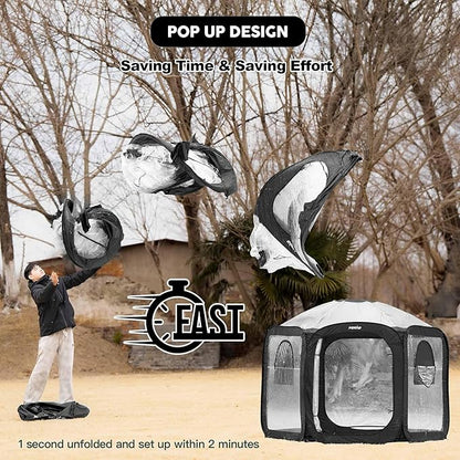 Porayhut Pop Up Greenhouse Tent,Portable Large Walk-in Plant House 10’X10’ ,Indoor Outdoor Gardening Plant Sunshine Room with PVC Mesh Cloth Cover for Protecting Plant from Cold Frost & Birds