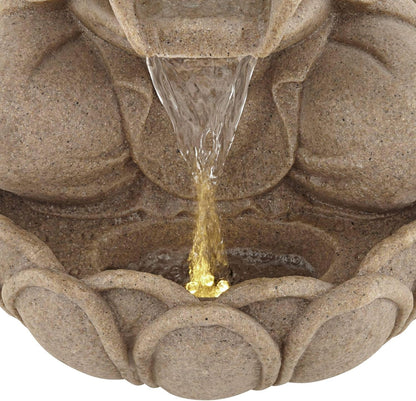 Calm Buddha 22" High Large Zen Asian Indoor Outdoor Decor Sand Stone Floor Fountain with Light LED Standing Waterfall Water Feature for Outside Garden Patio Yard Backyard Porch Deck - John Timberland